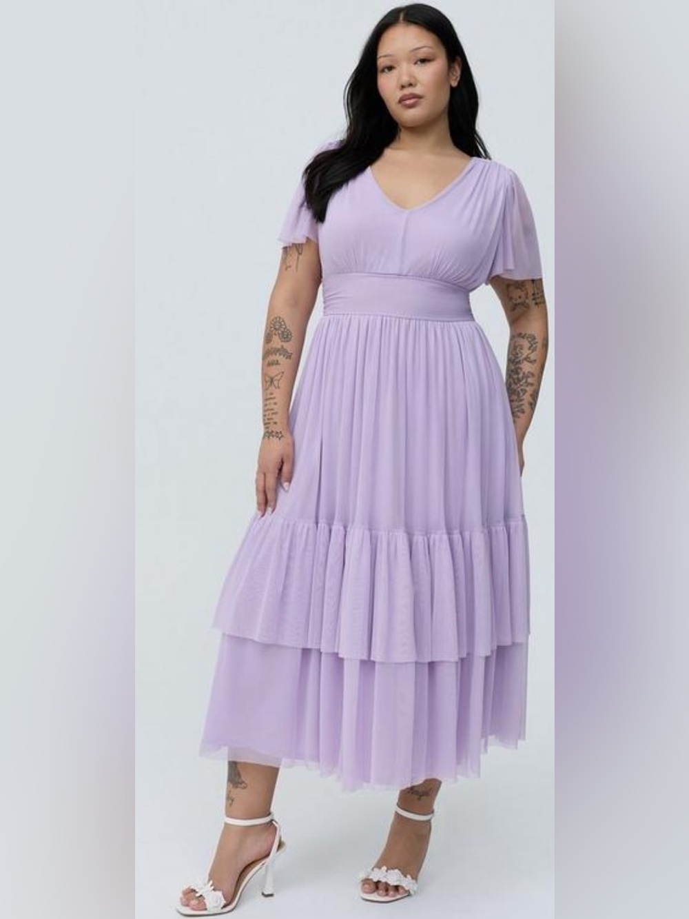 Torrid Lavender Tea Length Flutter Sleeve Soft Tulle Dress NWT